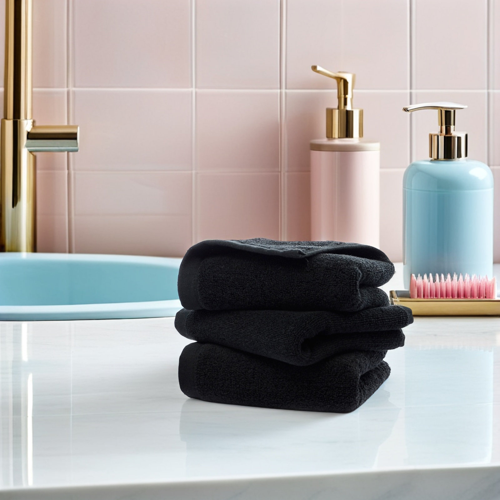 Spa Towel - Siyah Pamuklu El Havlusu, %100 Pamuk,