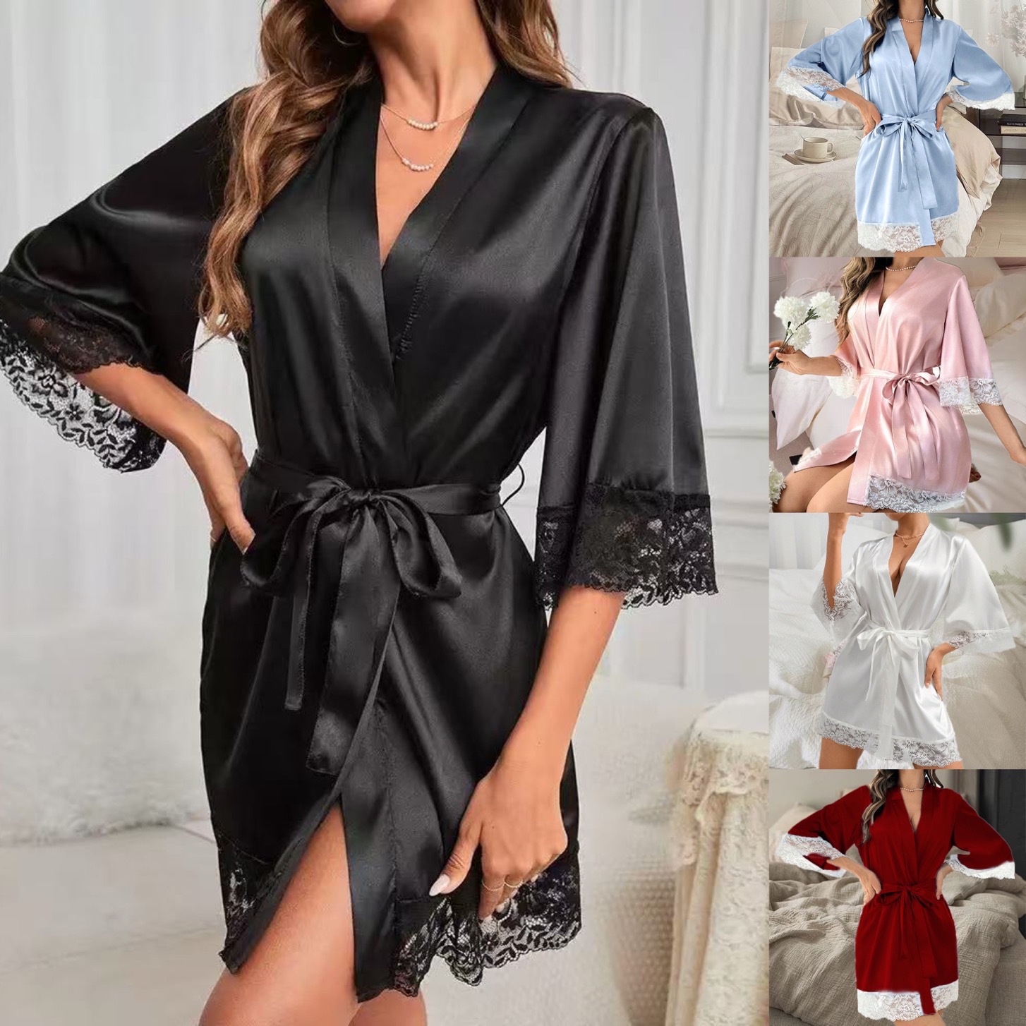 Bathrobe - Avrupa ve Amerikan gelin bornozları, bağcıklı