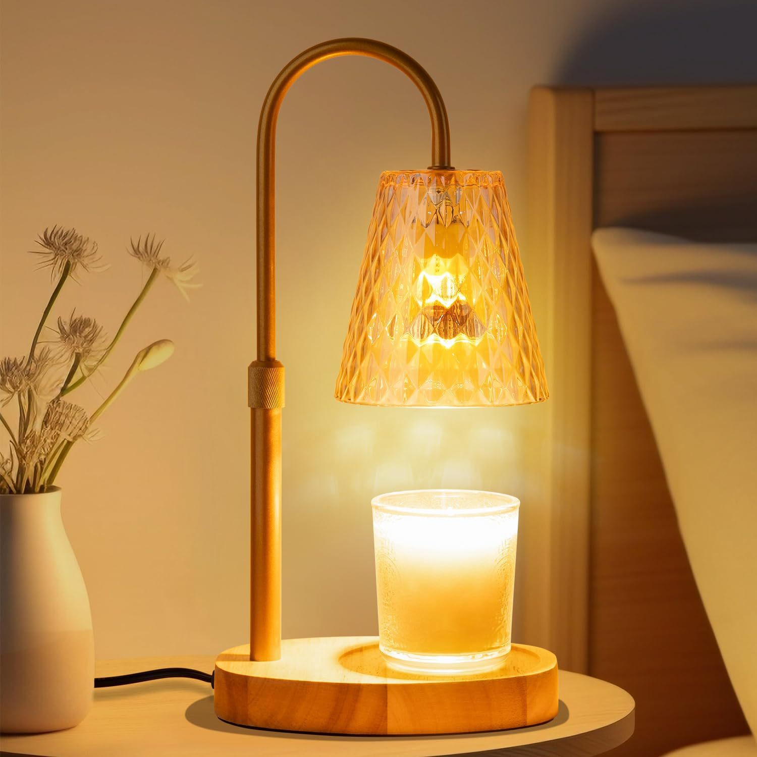 Wax Warmer - Alevsiz Mum Eritici Lamba Cam Gölgeli