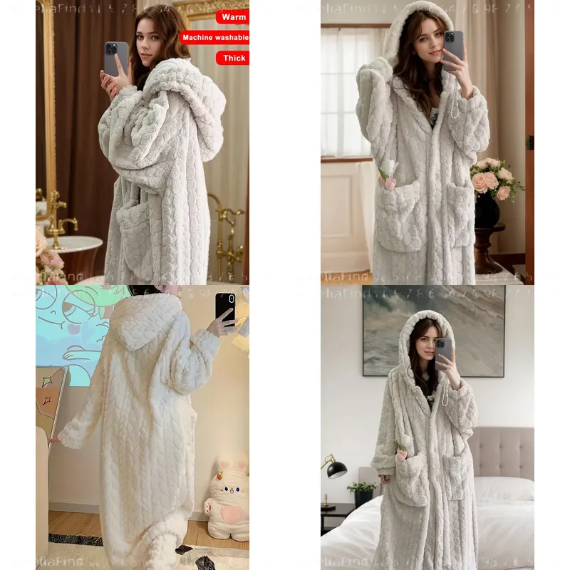 Bathrobe - Kadın Flanel Bornoz Sonbahar Kış Mercan